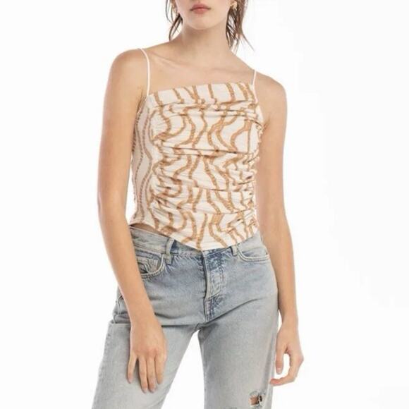 Free People Sand Dunes Cream And Tan Tank Size Small Stretchy Boho - Picture 3 of 10